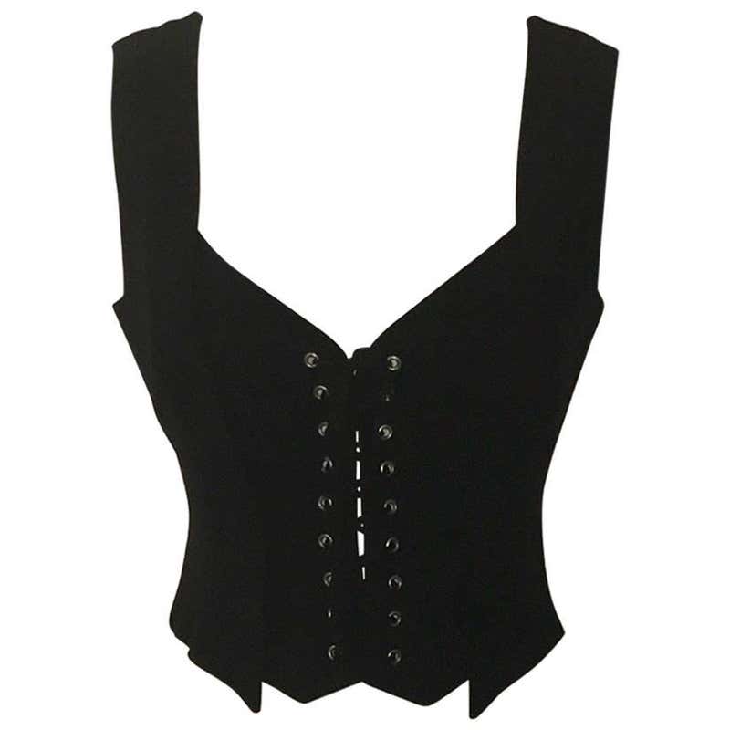 Moschino Couture Repetita Juvant 1990s Black Lace Up Corset Vest ...