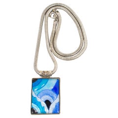Camille Faure School Limoges Blue Enamel Art Deco Necklace