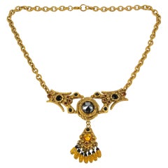 Henry Perichon Gilded Bronze Chain Necklace with Jeweled Cabochons