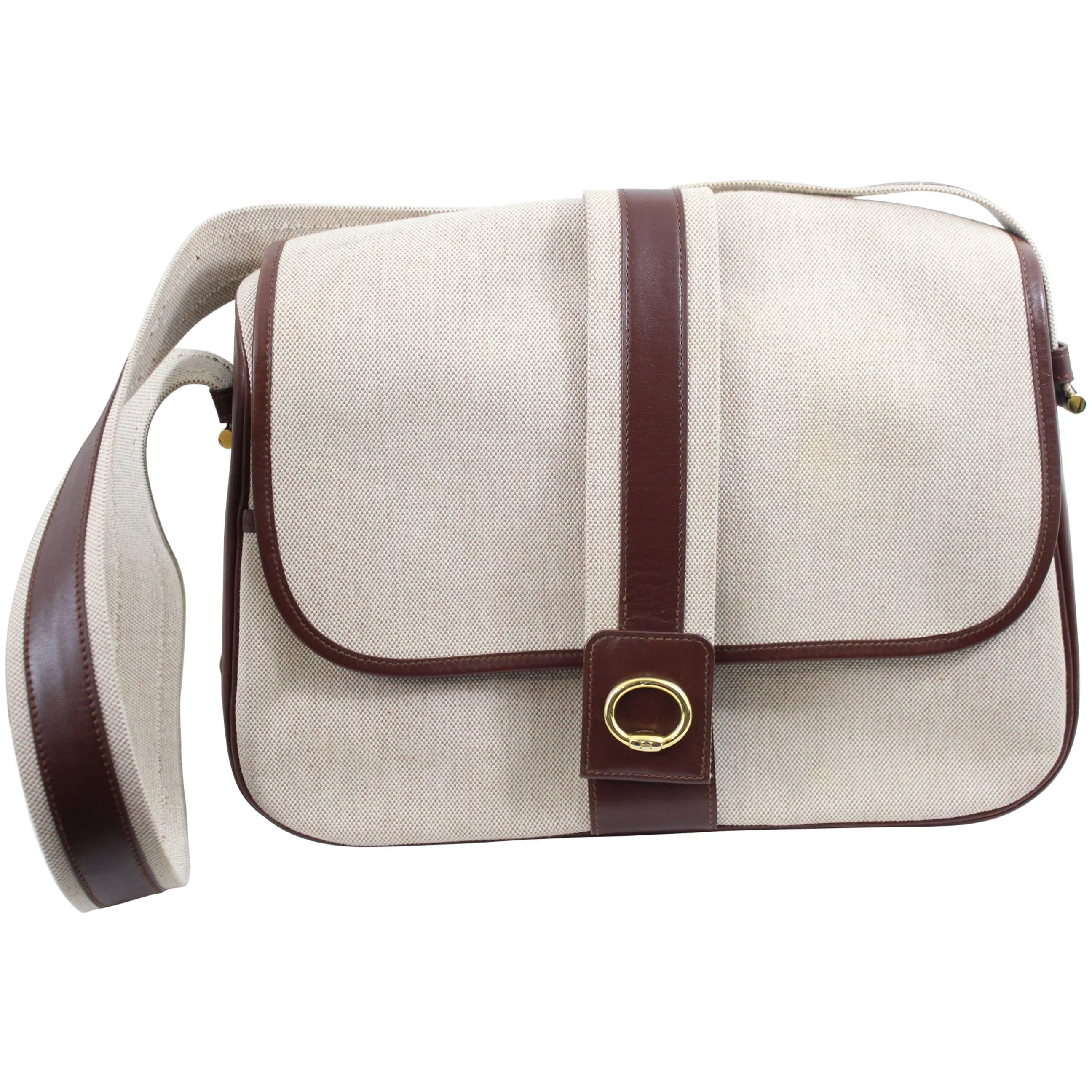Hermes Vintage Shoulder Messenger Bag in Leather and Canvas at 1stDibs