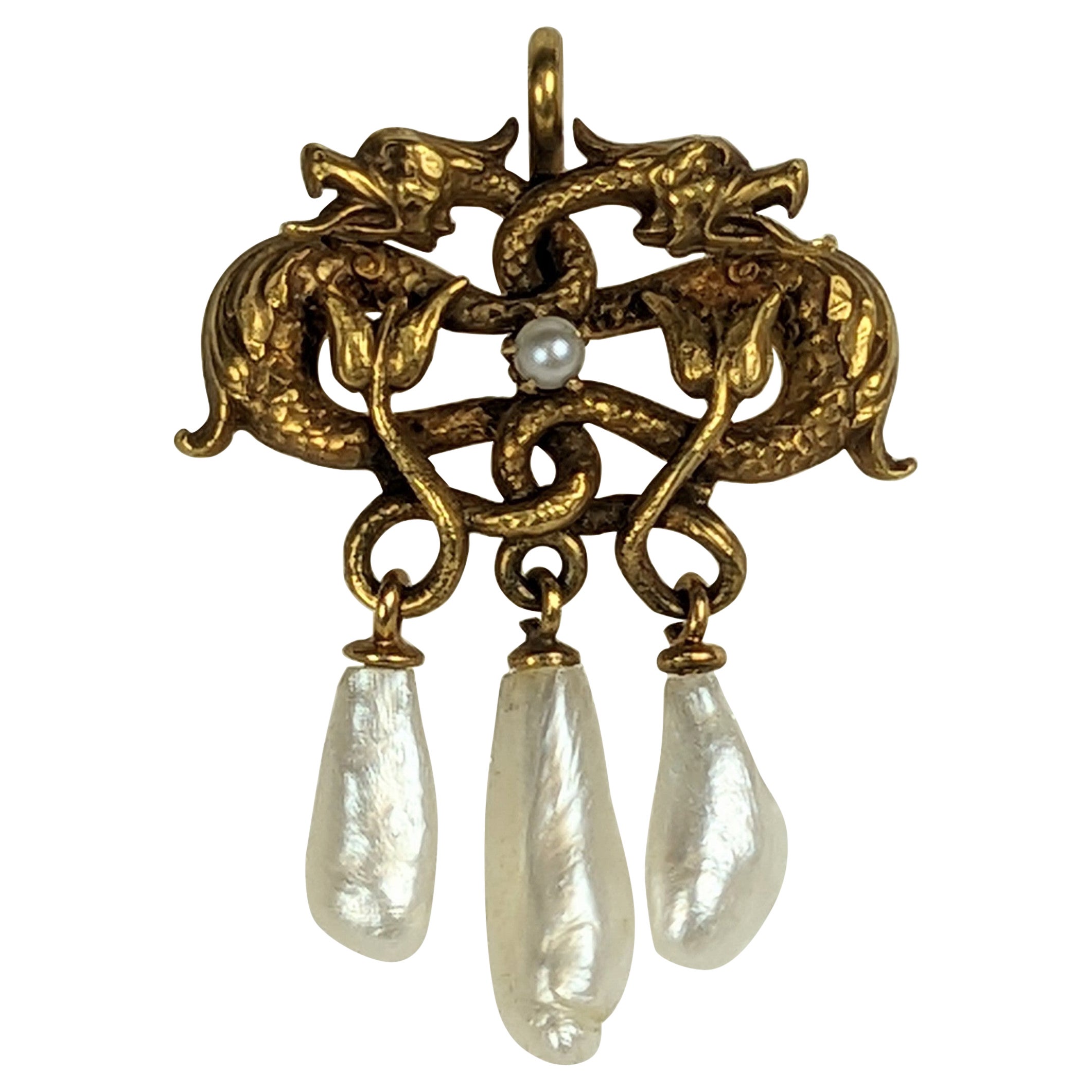 Colgante Victoriano de Gárgola y Gota de Perla en venta