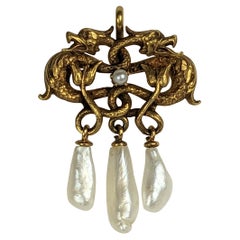 Victorian Gargoyle and Pearl Drop Pendant