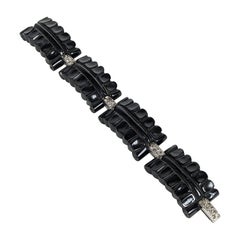 Art Deco Carved Bakelite and Pave Link Bracelet