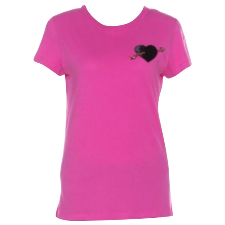 Valentino Pink Cotton Heart Applique T Shirt S im Angebot