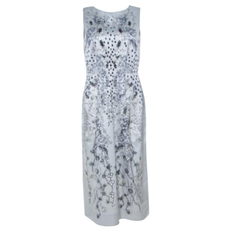 Matthew Williamson Grey Floral Print Cotton Blend Sleeveless Dress M (Robe sans manches en coton mélangé à imprimé floral) en vente