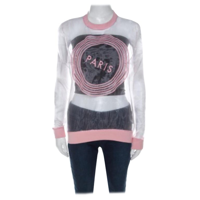 Kenzo Pink Paris Embroidered Sheer Pullover S in vendita