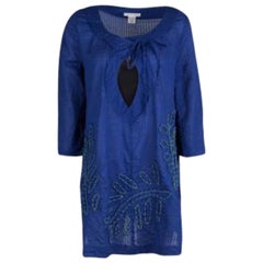 Diane Von Furstenberg Blue Seersucker Beaded Applique Detail Tunic M