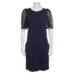 See by Chloe Navy Blue Jersey Contrast Lace Sleeve Dress S