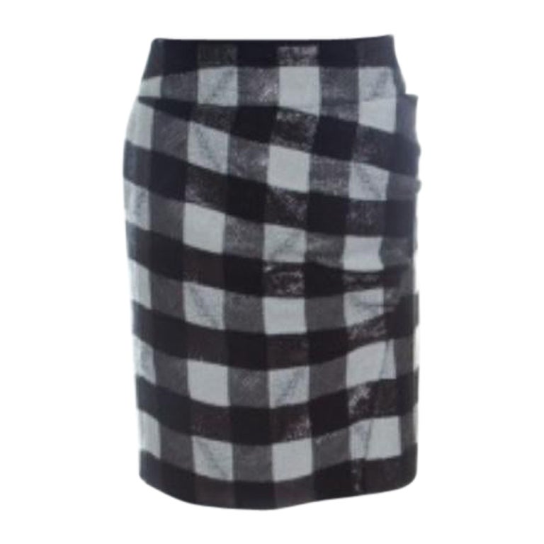 Emporio Armani Monochrome Checkered Lurex Knit  Pencil Skirt S im Angebot