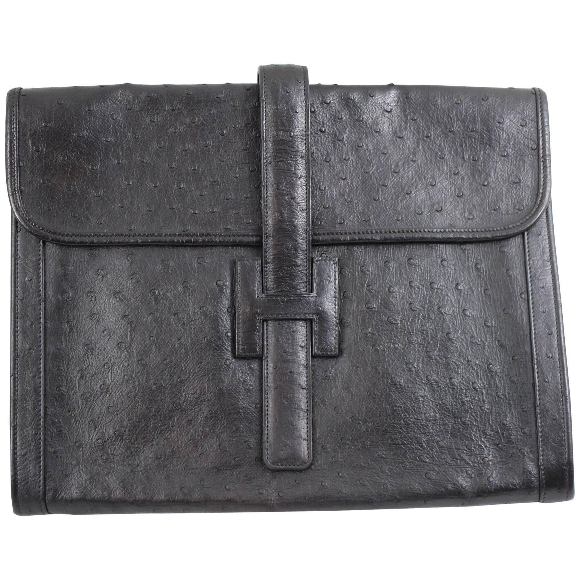 Awesome Vintage Hermes Jige GMClutch in Ostrich Leather