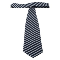 Emporio Armani Navy Blue and Grey Striped Silk Tie