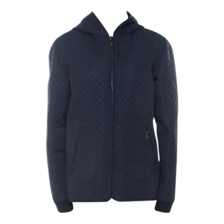 Mulberry Navy Blue Quilted Zip Front Hooded Jacket L en venta