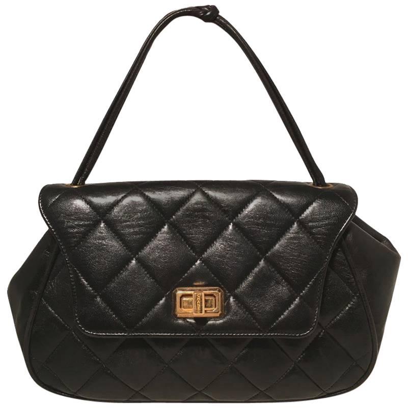 Chanel Rare Vintage Quilted Black Leather Top Flap Classic Handbag