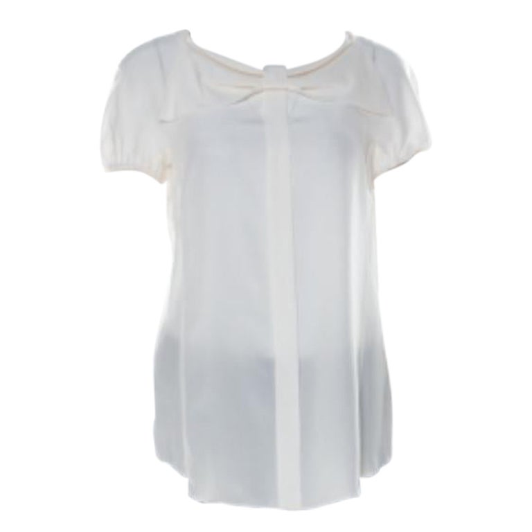 Moschino Creme Seiden-Crepe de Chine Schleifen-Detail Kurzarm-Bluse L im Angebot