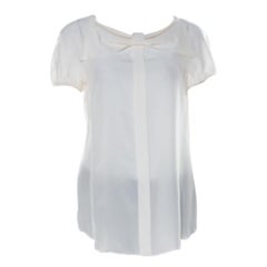 Moschino Cream Silk Crepe de Chine Bow Detail Short Sleeve Blouse L