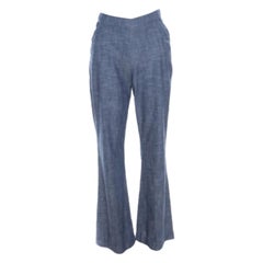 Oscar de la Renta Blue Cotton High Waisted Wide Leg Trousers M
