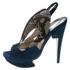 Nicholas Kirkwood Multicolor Suede and Python Platform Slingback Sandals Size 37