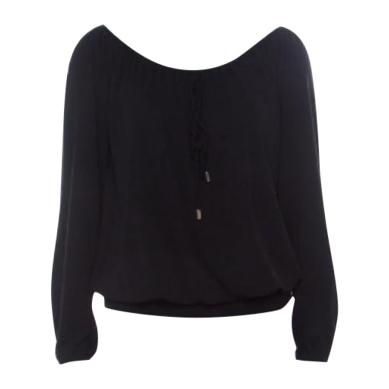 Michael Kors Black Crepe Drawstring Detail Off Shoulder Top XS en vente
