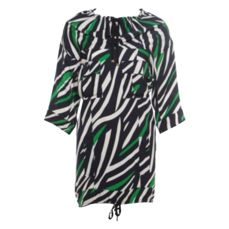 Diane von Furstenberg - Tunique Kangou en soie rayée multicolore avec nouettes S en vente