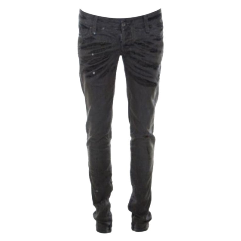 Dsquared2 Grey Crystal Embellished Splatter Effect Denim Super Skinny Jeans M en vente