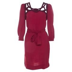 Diane von Furstenberg Burgundy Crepe Cut Out Neck Detail Belted Jadey Dress S
