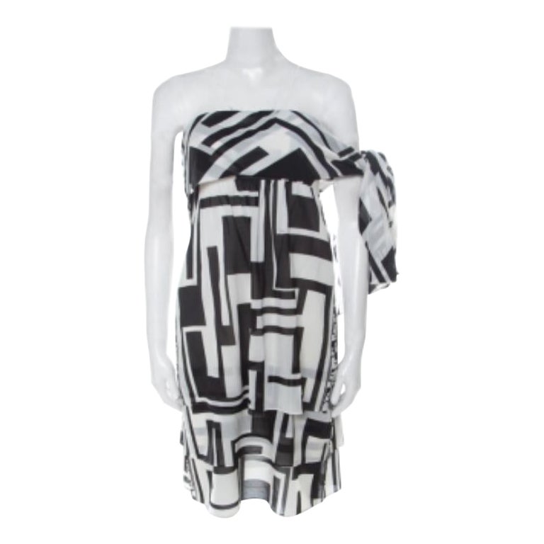 Emilio Pucci Monochromes Seiden Chiffon Trägerloses Kurzes Kleid M im Angebot
