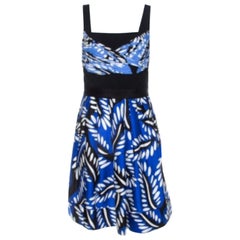 Diane von Furstenberg Blue Printed Cotton Silk Blend Sita Dress L