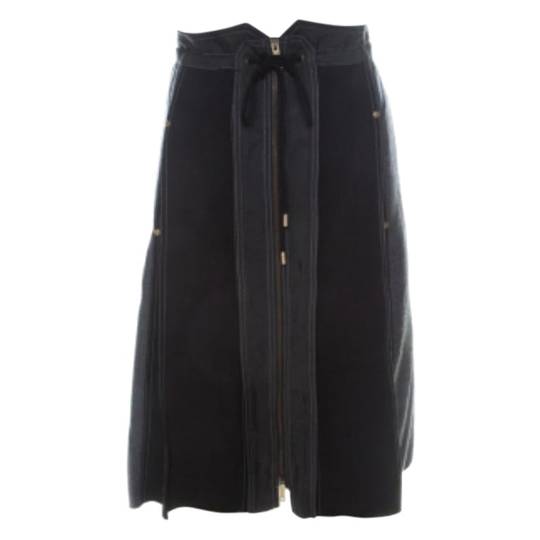Derek Lam Grey & Black Silk Blend & Wool Front Zip Paneled Skirt L en vente