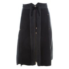 Derek Lam Grey & Black Silk Blend & Wool Front Zip Paneled Skirt L