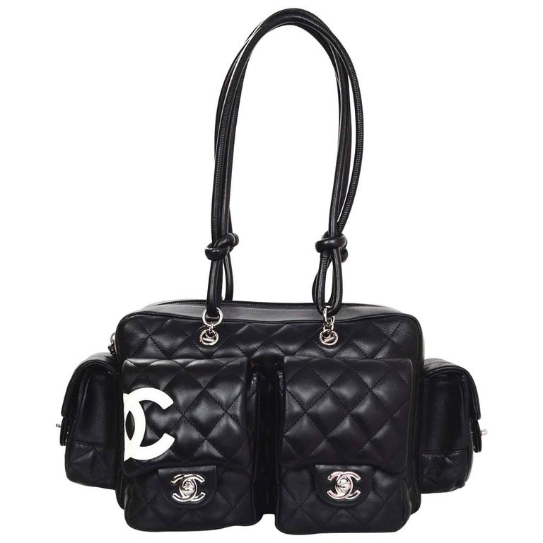 Chanel Black Quilted Leather CC Cambon Reporter Bag For Sale at
