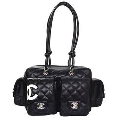 Chanel Schwarze gesteppte CC Cambon Reporter Tasche aus Leder