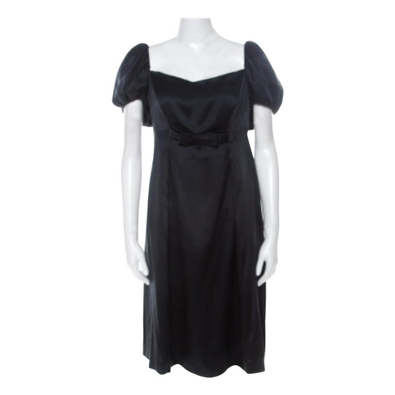 Issa Schwarzes Seidenkleid mit Puffärmeln und Schleifendetail vorne Kurzes Kleid L im Angebot