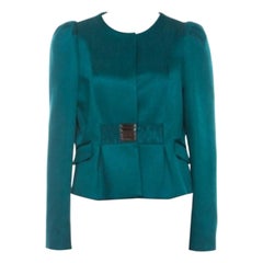 Valentino Green Jacquard Embellished Waist Cropped Jacket L
