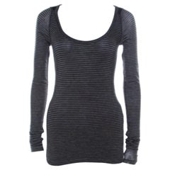 Joseph Grey Striped Tencel Stretch Knit Scoopneck Top S