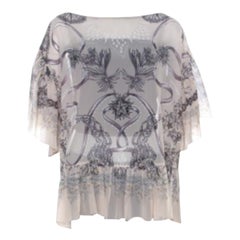 Roberto Cavalli Cream and Brown Silk Chiffon Botanical Print Top M