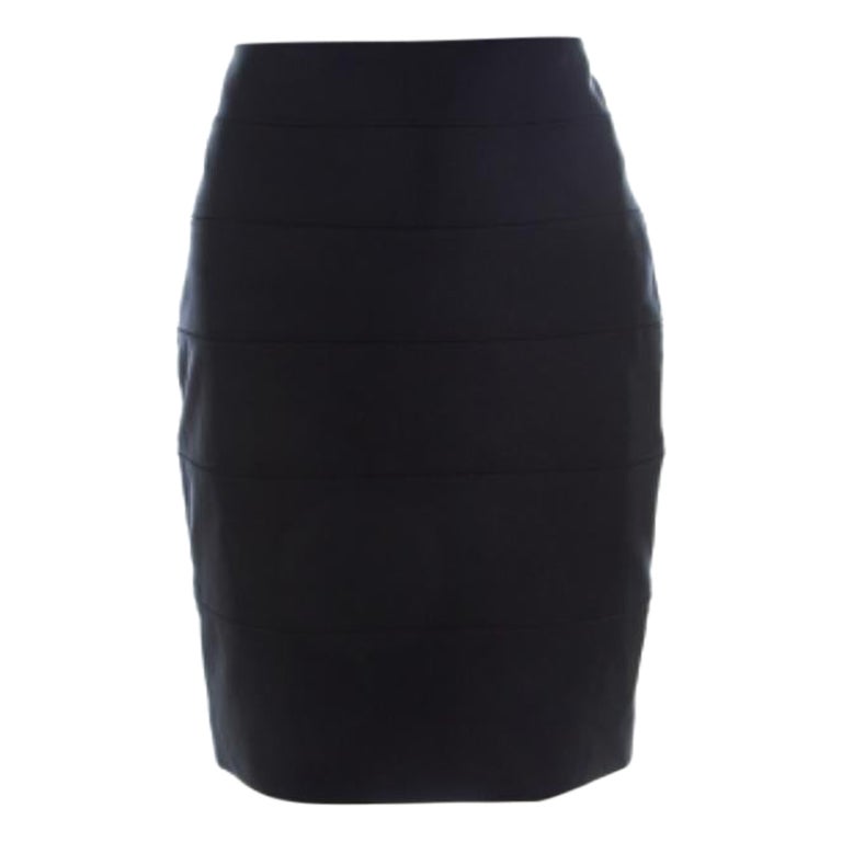 Escada Navy Blue Stretch Crepe Panelled Pencil Skirt M en vente