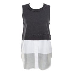 10 Crosby Derek Lam Grey and White Knit Striped Layered Sleeveless Blouse S