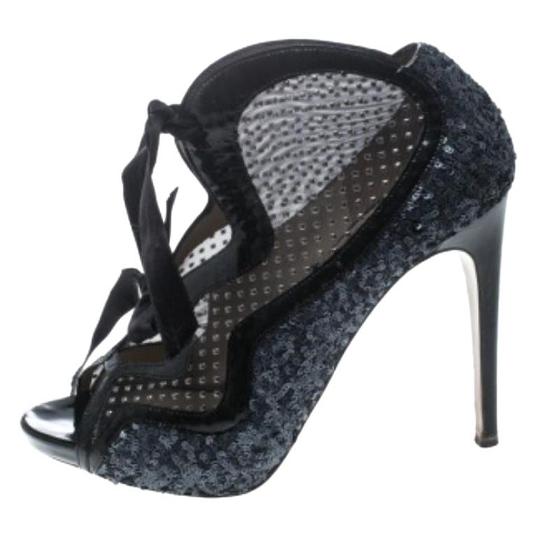 Nicholas Kirkwood Bottines bicolores à paillettes et à bout ouvert en maille, taille 38,5 en vente