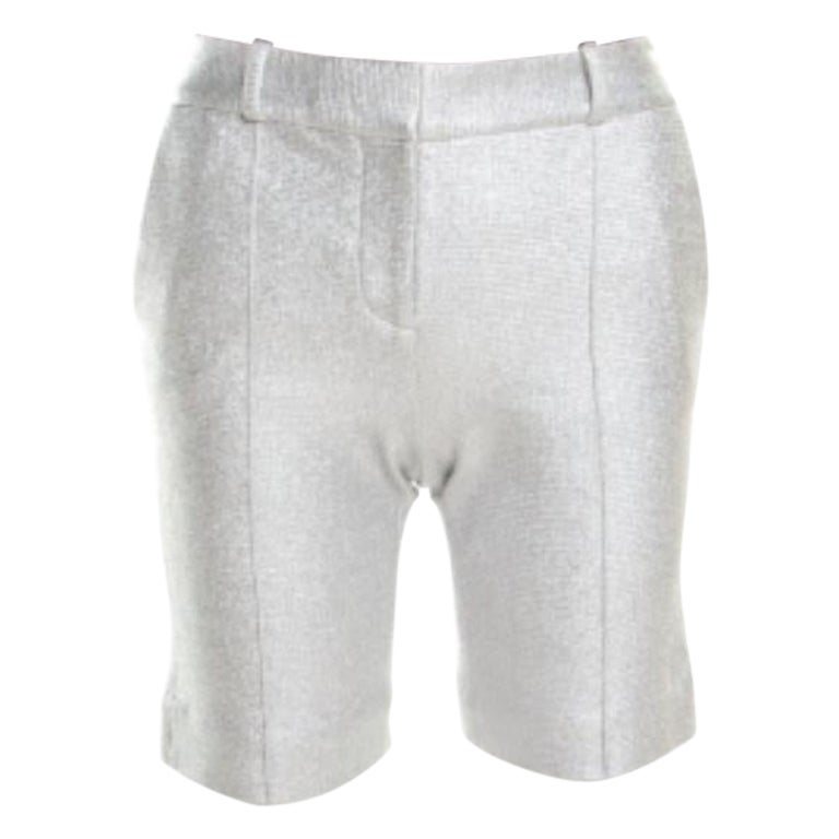Diane von Furstenberg Metallic Silver Silk Lined New Boymuda Shorts S im Angebot