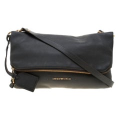 Emporio Armani Grey Leather Zip Flap Convertible Shoulder Bag