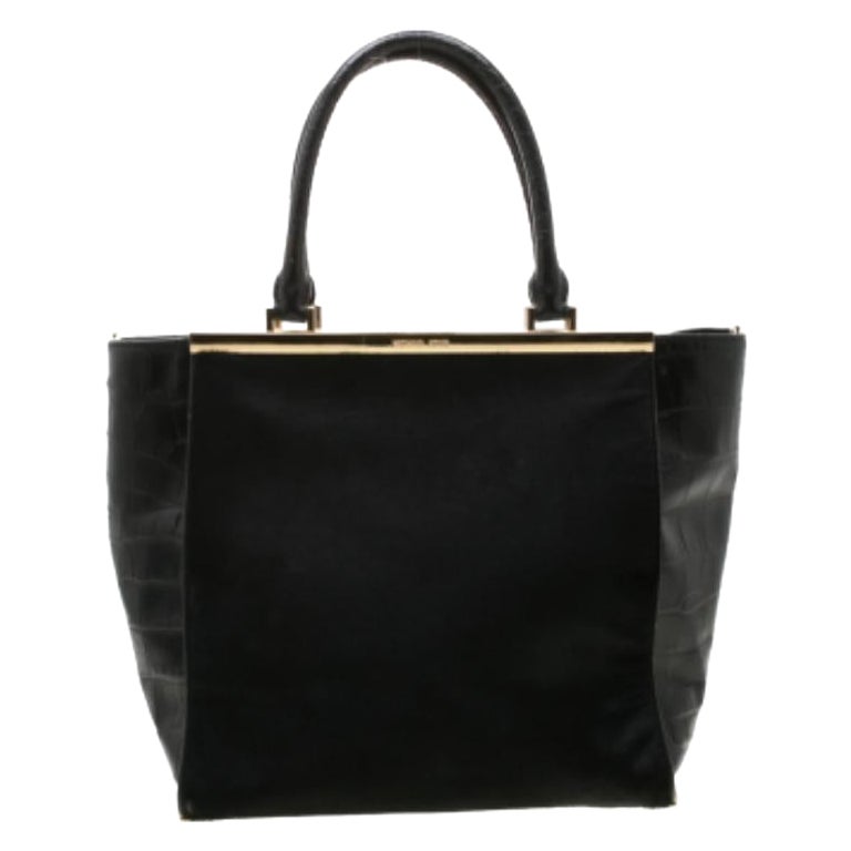 MICHAEL Michael Kors Black Calf Hair and Croc Embossed Leather Large Lana Tote en vente