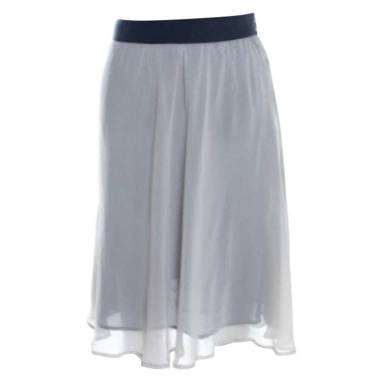 Emporio ARMANI Jupe trapèze en soie grise et bleu marine S en vente