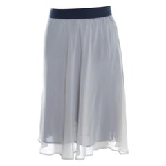 Emporio Armani Grey and Navy Blue Silk A Line Skirt S