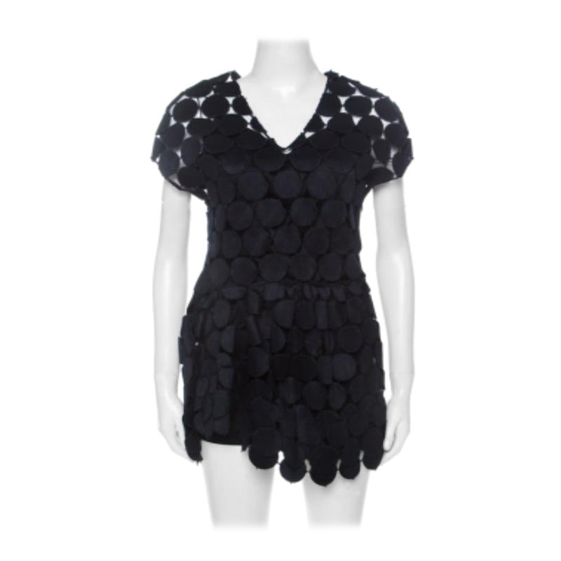Marni Marineblaue Baumwollmischung Makramee Dot Peplum Tunika S im Angebot