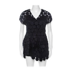 Marni Navy Blue Cotton Blend Macrame Dot Peplum Tunic S