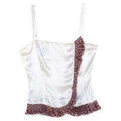 Emporio Armani Cream Satin Silk Ruffled Trim Sleeveless Top S