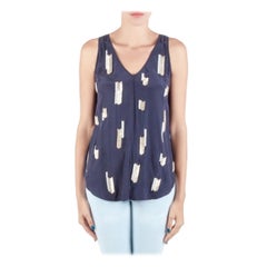Derek Lam 10 Crosby Midnight Blue Embellsihed Silk Sleeveless High Low Top M