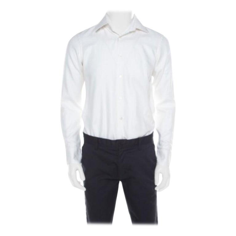 Hugo by Hugo Boss White Herringbone Long Sleeve Regular Fit Shirt S im Angebot