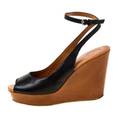 Marc by Marc Jacobs Black Leather Peep Toe Wedge Sandals Size 40