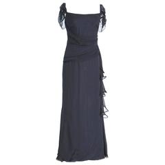 OSCAR de la RENTA Gown Elegant Black Silk Chiffon 8 1